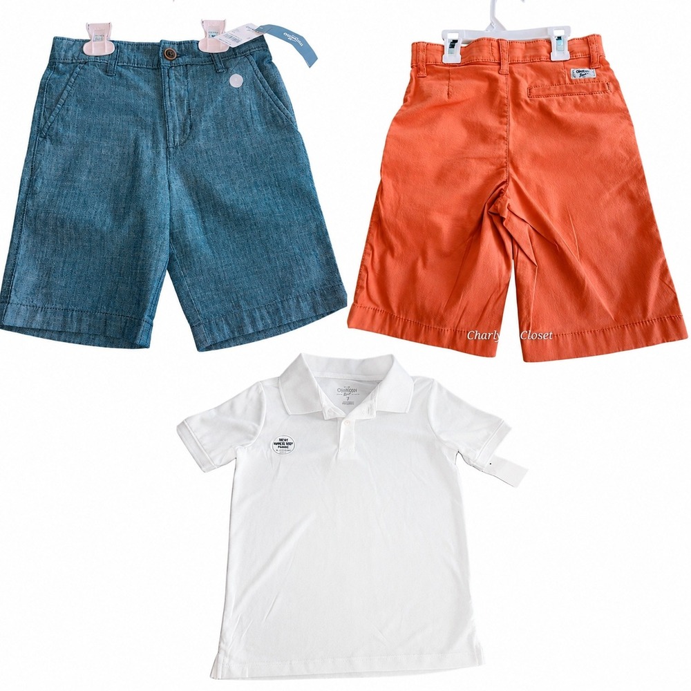 OshKosh 3pc Bundle Boys Size 7 NWT Polo Shirt Chino‎ Shorts Summer Vacation